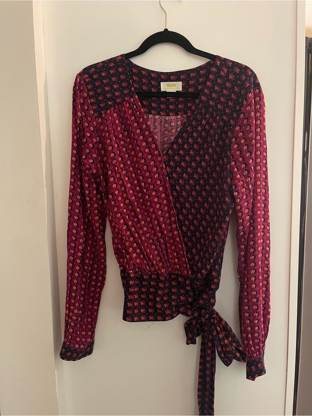 Anthropologie Maeve Lisa Pink and Black Floral Wrap Blouse